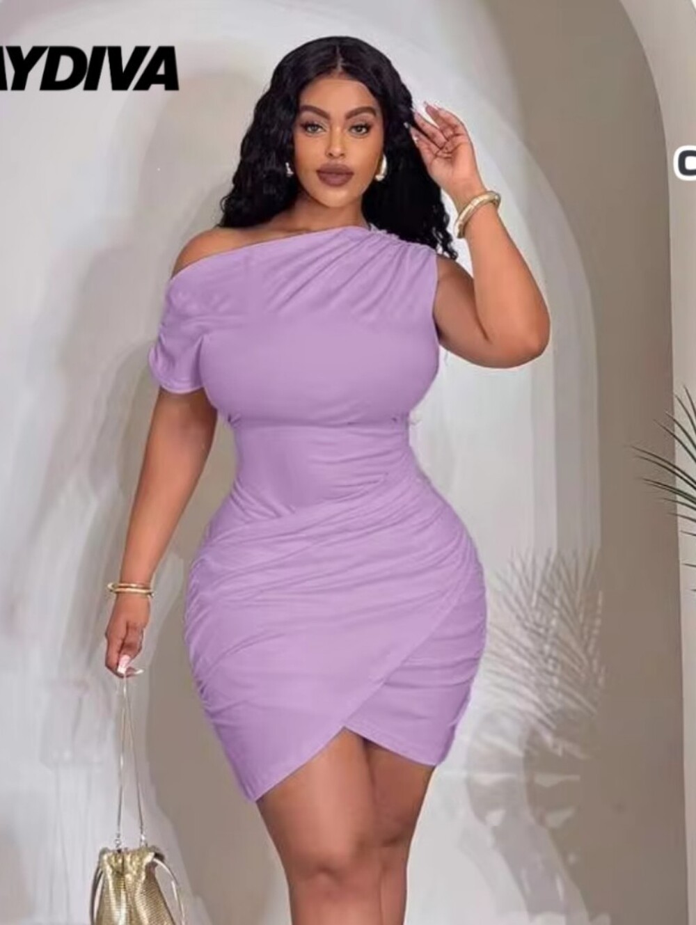 One-Shoulder Ruched Bodycon Dress - Picture 3 of 4